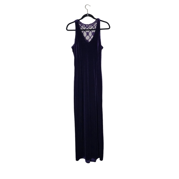JESSICA MCCLINTOCK x VINTAGE 90s velvet maxi dress in‎ majestic purple open back - Picture 1 of 10